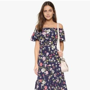 Rebecca Taylor Silk Tapestry Garden Off The Shoulder Midi Dress Sz 4 Spring
